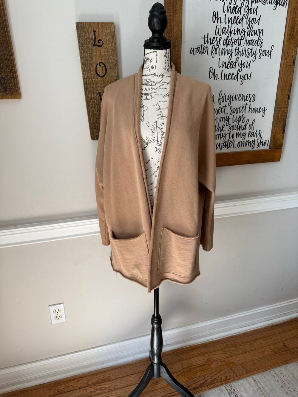 Frank & Eileen Women's French Terry Open-Front Beach Cardigan Camel Brown Medium